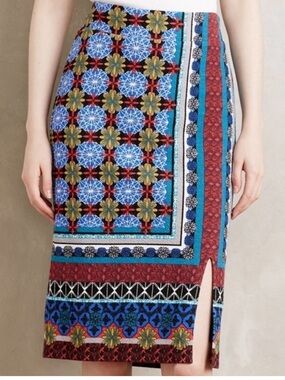 Anthropologie  Maeve women Blue  Patterned Pencil Skirt size M